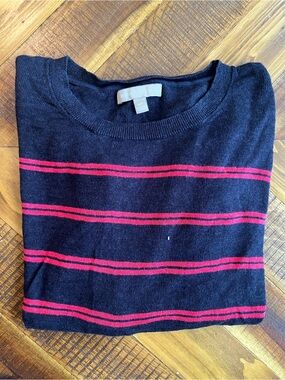 Banana Republic Black Crewneck Sweater with Red Stripes